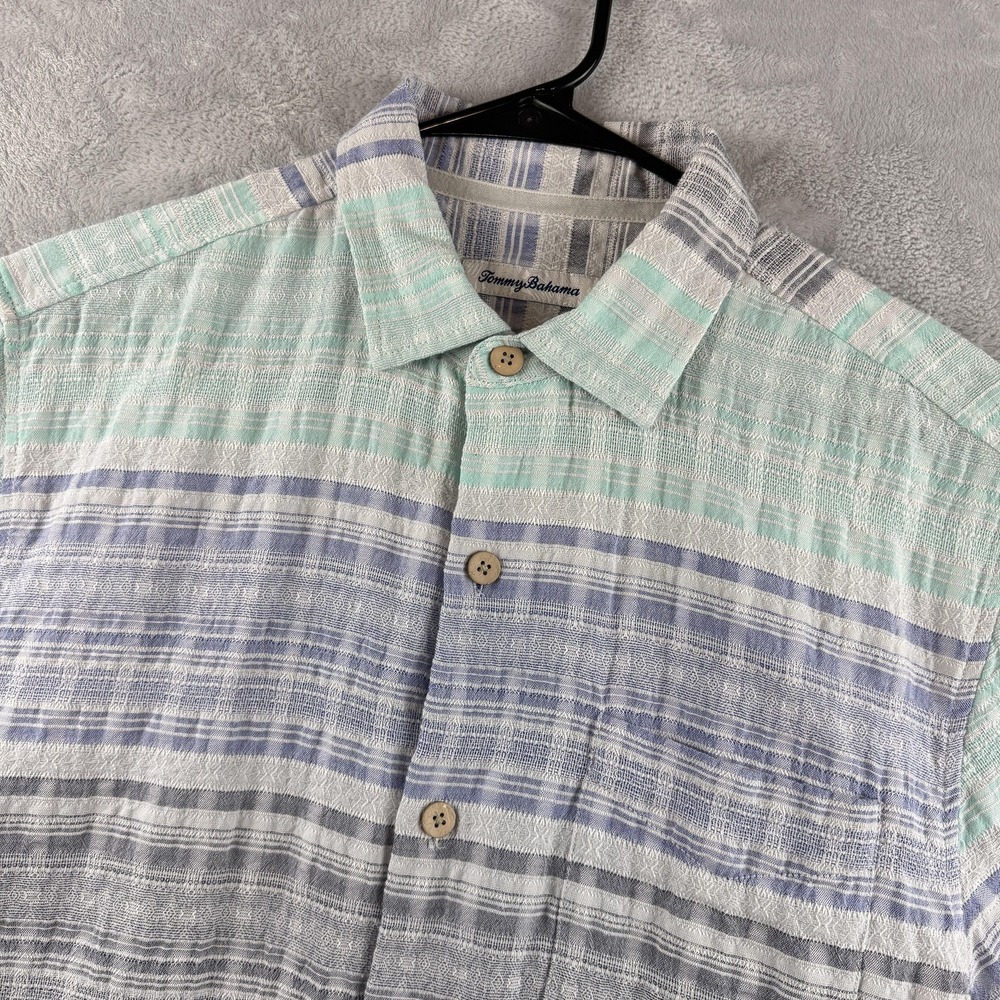 Tommy Bahama Shirt Mens Medium Multicolor Stripe Short Sleeve Button Up Beach